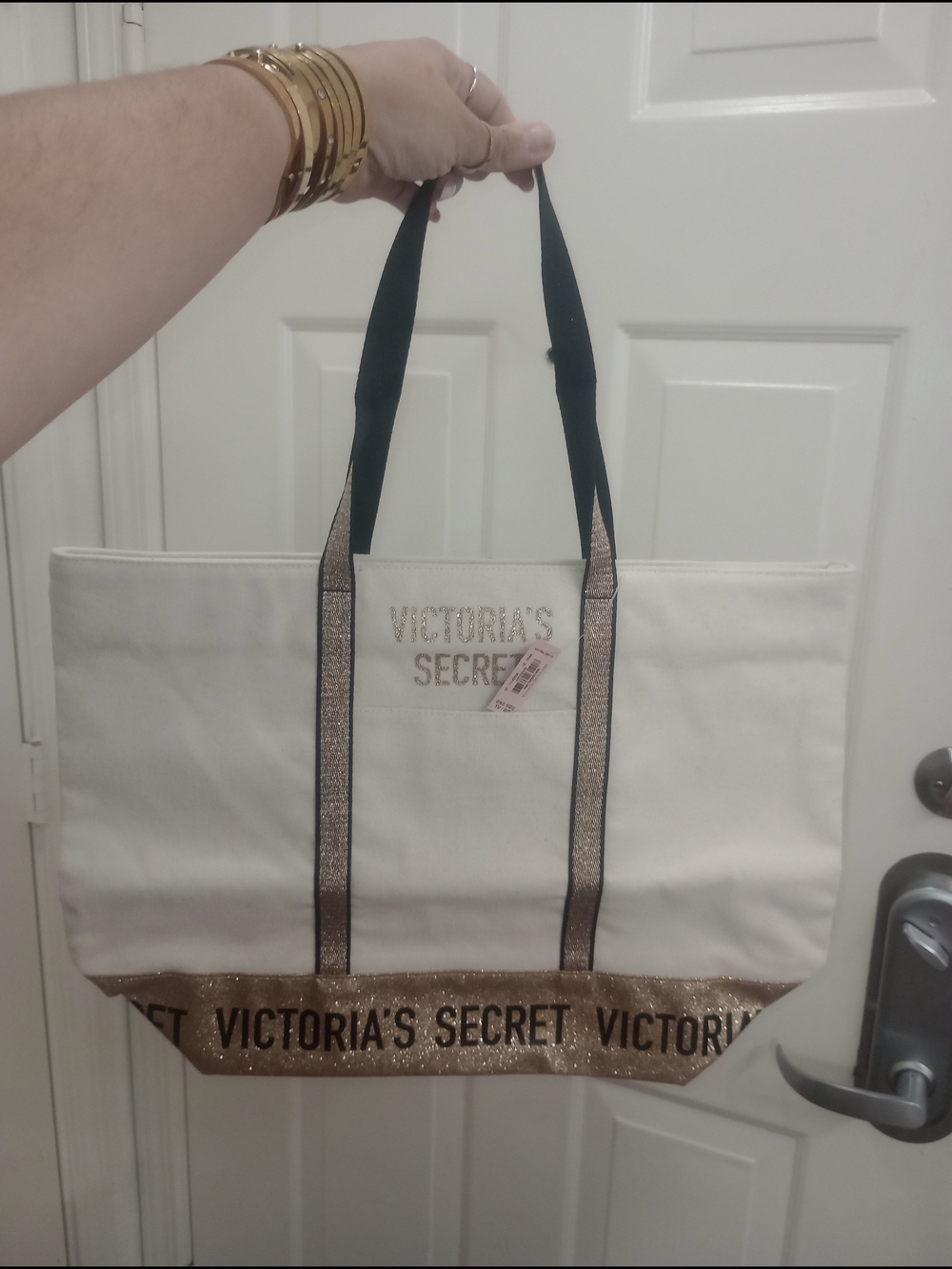 Victoria's Secret Cream & Gold Canvas Tote